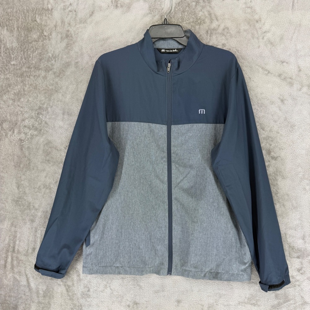 TravisMathew Mens Full Zip Golf Jacket Navy Gray Colorblock Stretch Size Medium